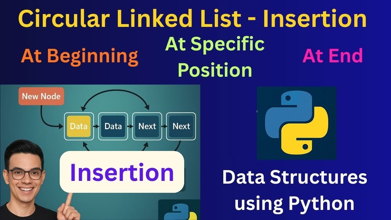 9. Circular Linked List Insertion| At Beginning, End & Specific Position| Implementation in Python |