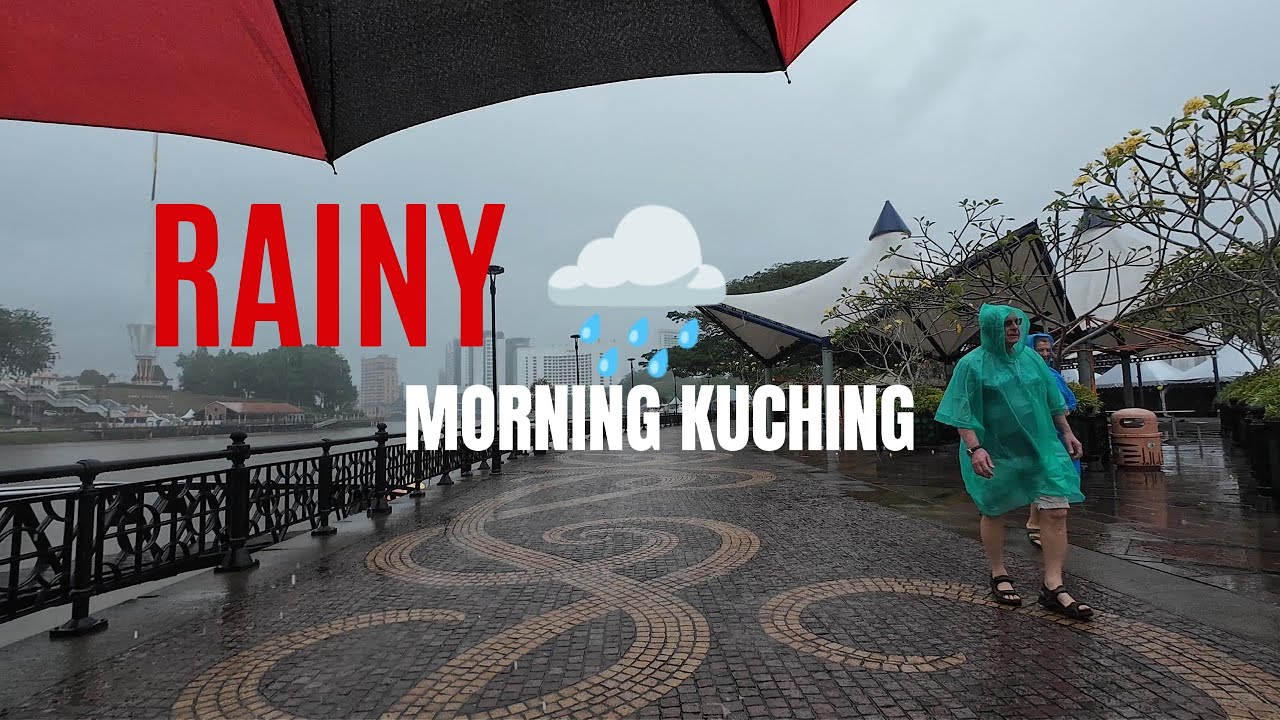 Rainy Morning Walk at Kuching Waterfront | POV Walking Tour Sarawak 🌧️
