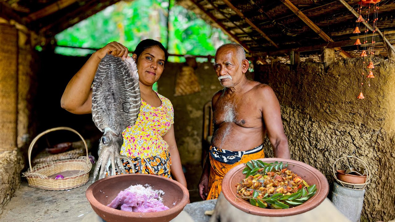 cuttlefish curry cooked for lunch in a rustic beauty