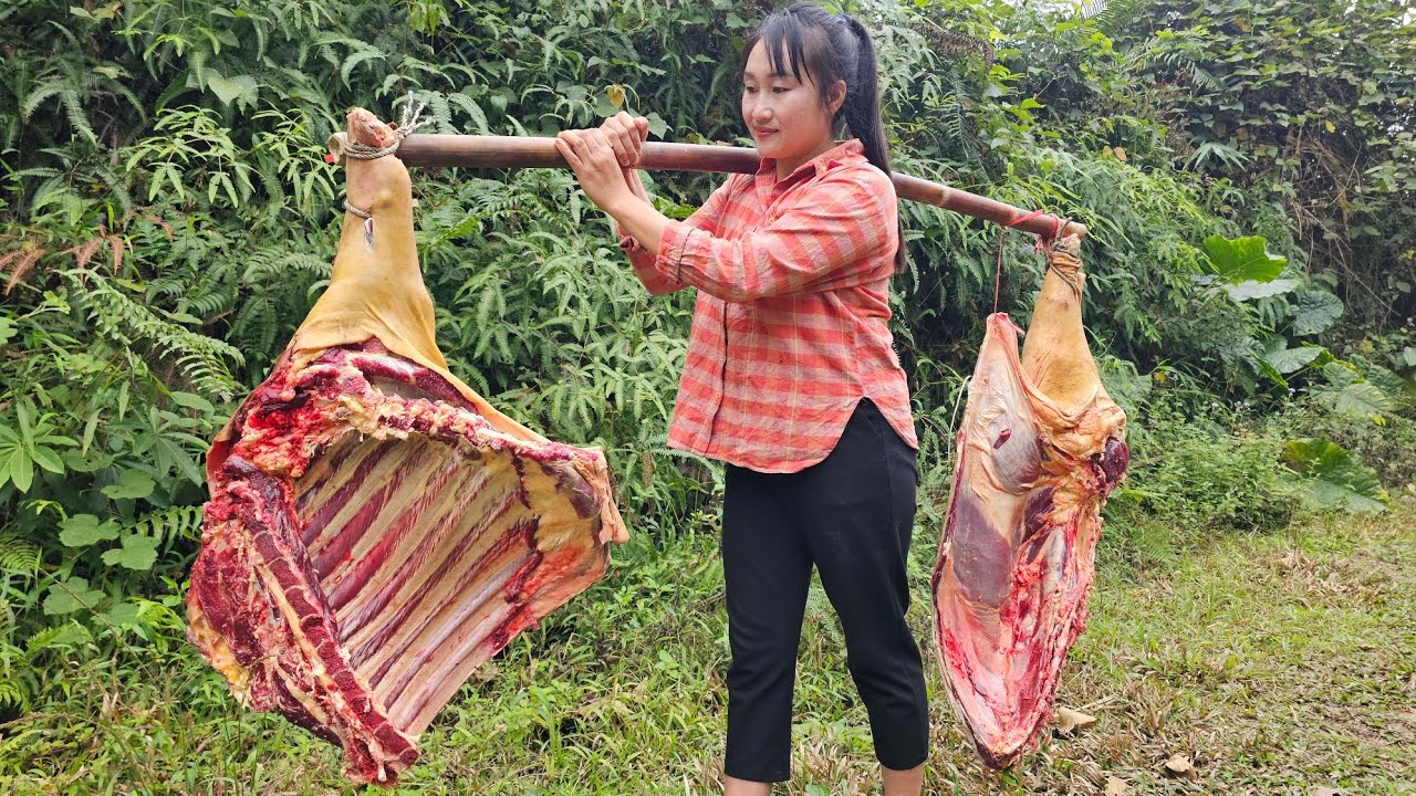 Processing wild beef selling it at the market | Homemade cabbage rolls with pork trotters for dinner