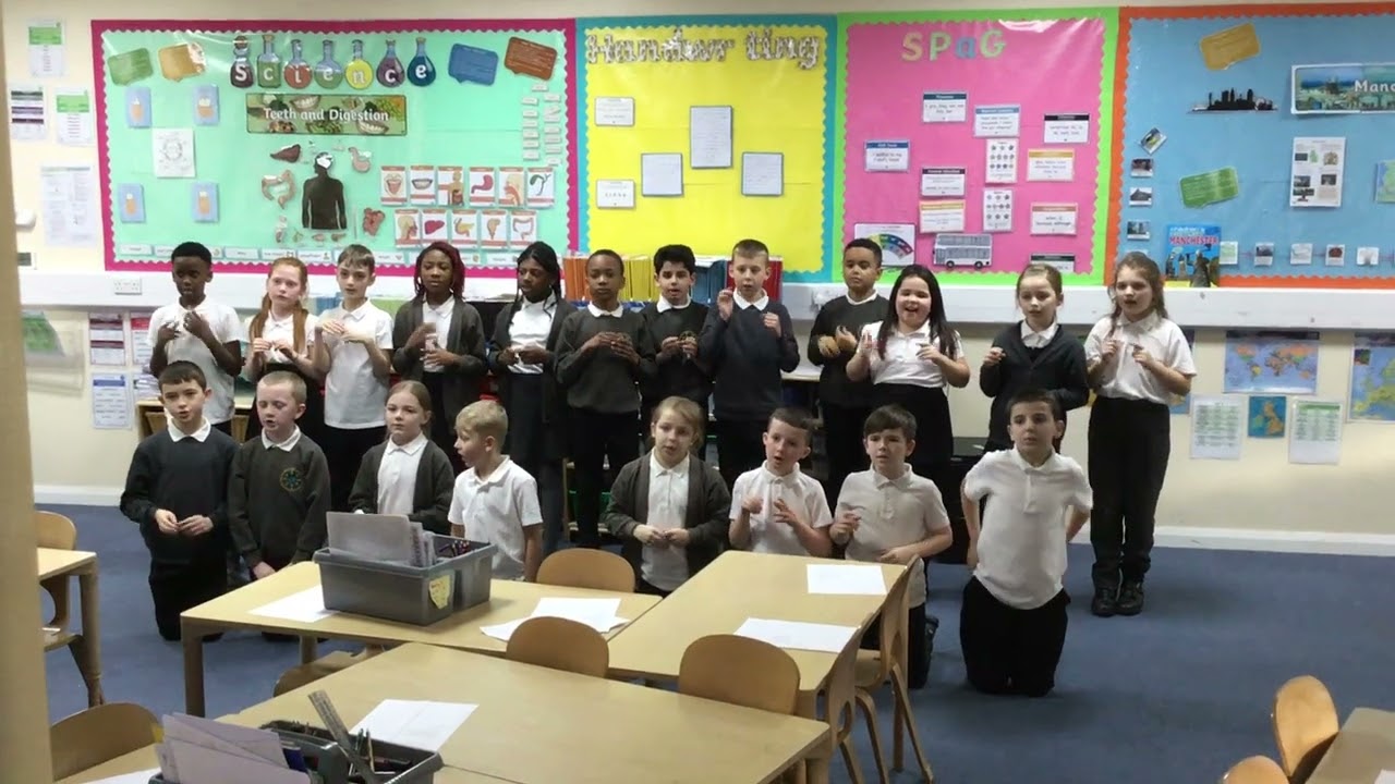 Year 4 at Boarshaw Primary School singing and signing 'My Way'