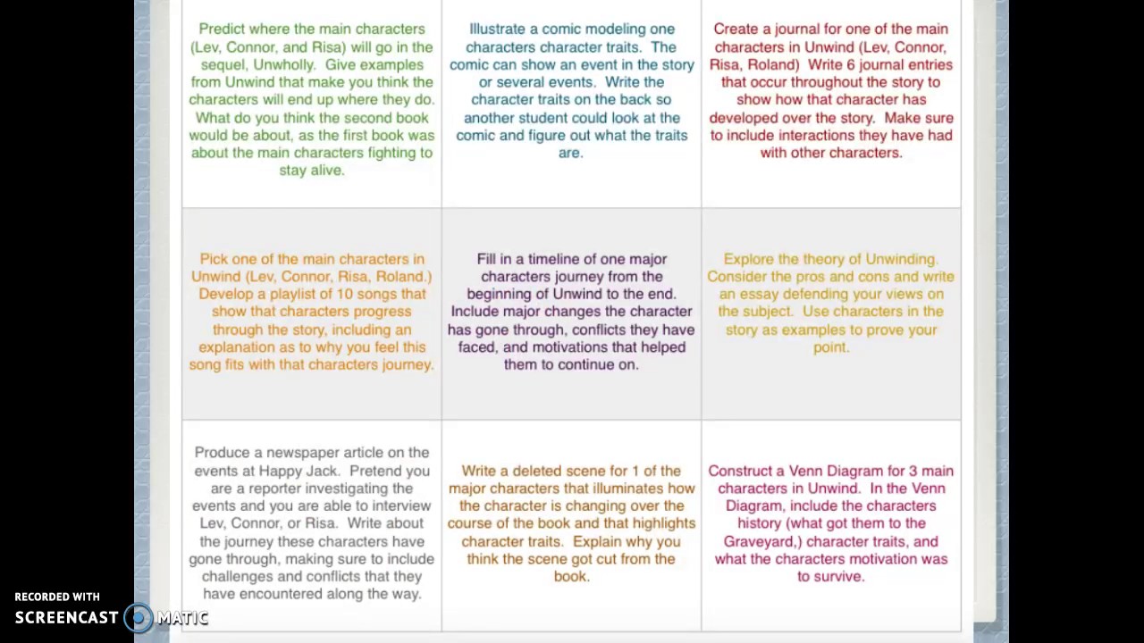Tic Tac Toe Choice Board