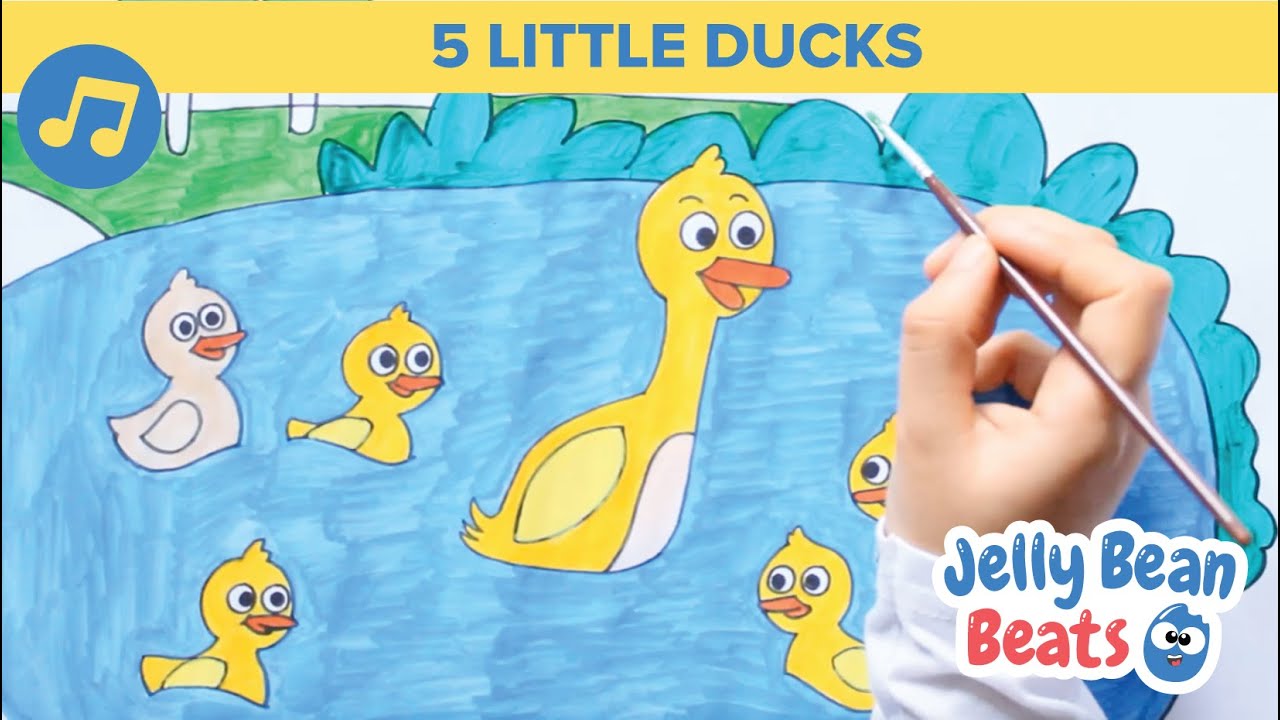 Five Little Ducks Song + Drawing Video for Kids | Nursery Rhymes for Toddlers 🎵 Jelly Bean Beats
