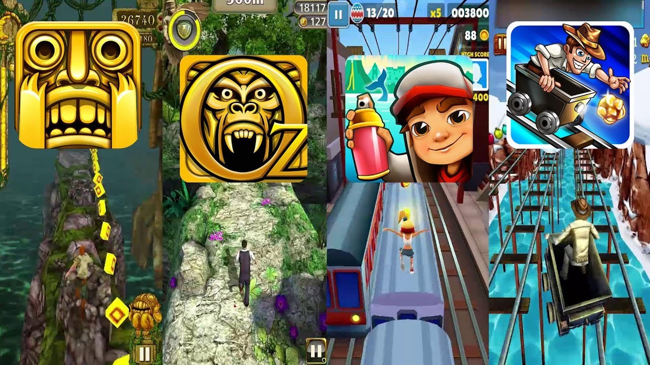 Temple Run Vs Temple Run Oz Vs Subway Surfers Iceland Vs Rail Rush  - Endless Run Gameplay