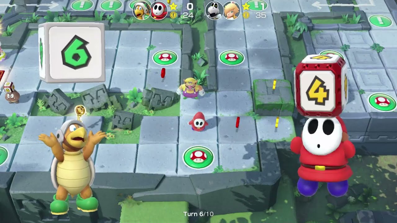 Super Mario Party | Dry Bones - Rosalina vs Hammer Bro - Shy Guy #96 Turn 10 player 1