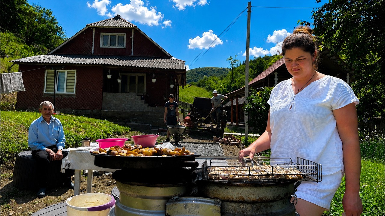 A Day of Hard Work in the Carpathian Mountains with Andriy & Tetiana: Haymaking, Concrete Pouring