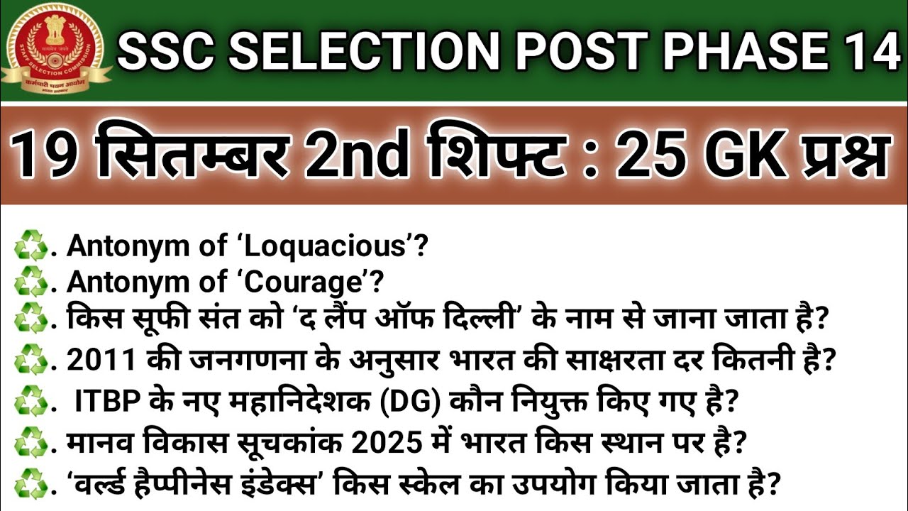 SSC Selection Post Phase 14 Exam Analysis 2026 | SSC Phase - 14 Exam 19 September 2nd Shift Analysis