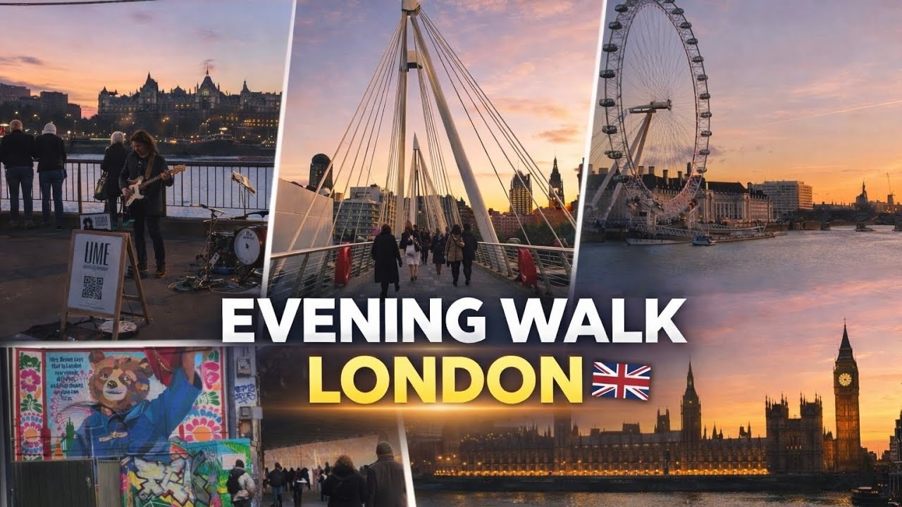 London Evening Walk 4K| Golden Jubilee Bridge, London Eye & Big Ben #travel #4k #london #bigben