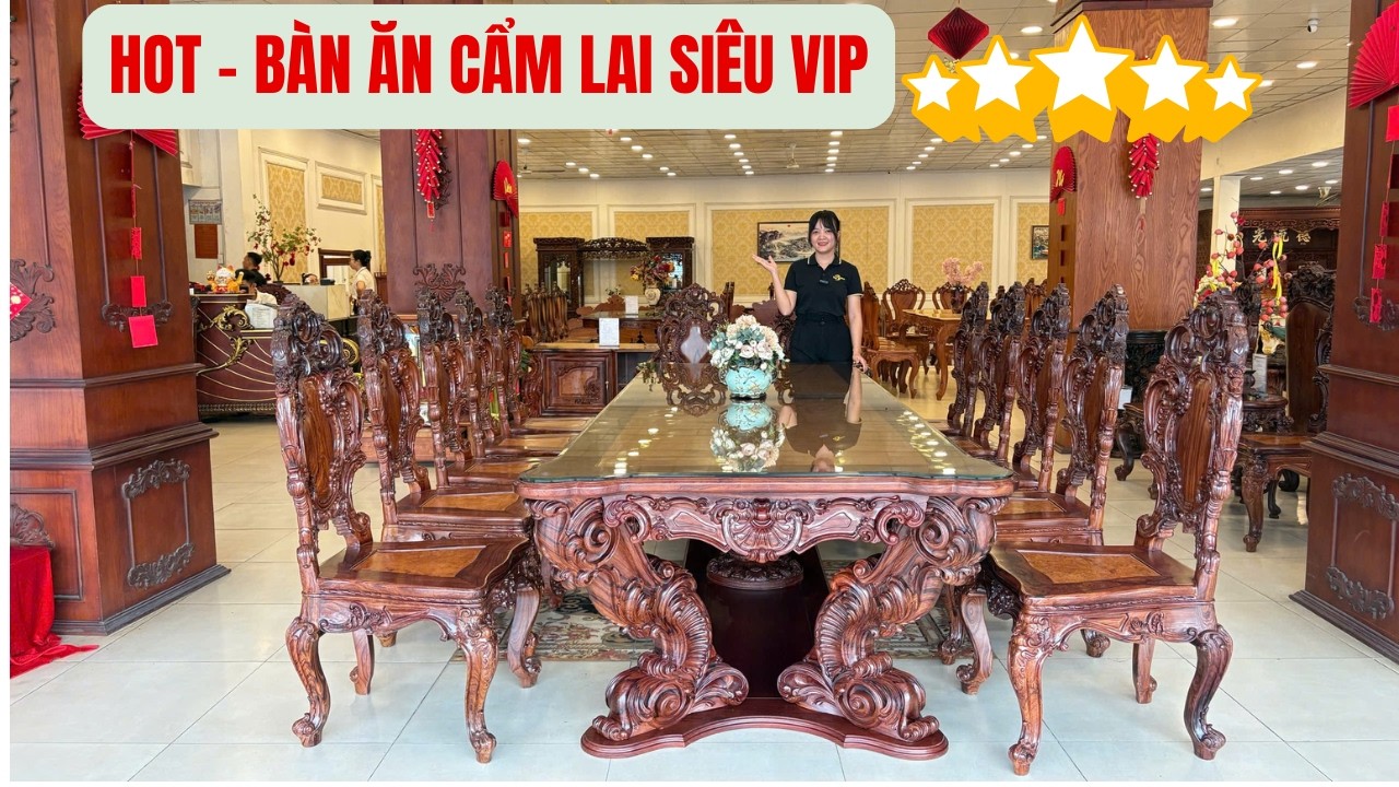 VIP NHẤT - LÊN KỆ BỘ BÀN ĂN CẨM LAI 12 GHẾ SIÊU HOÀNH TRÁNG