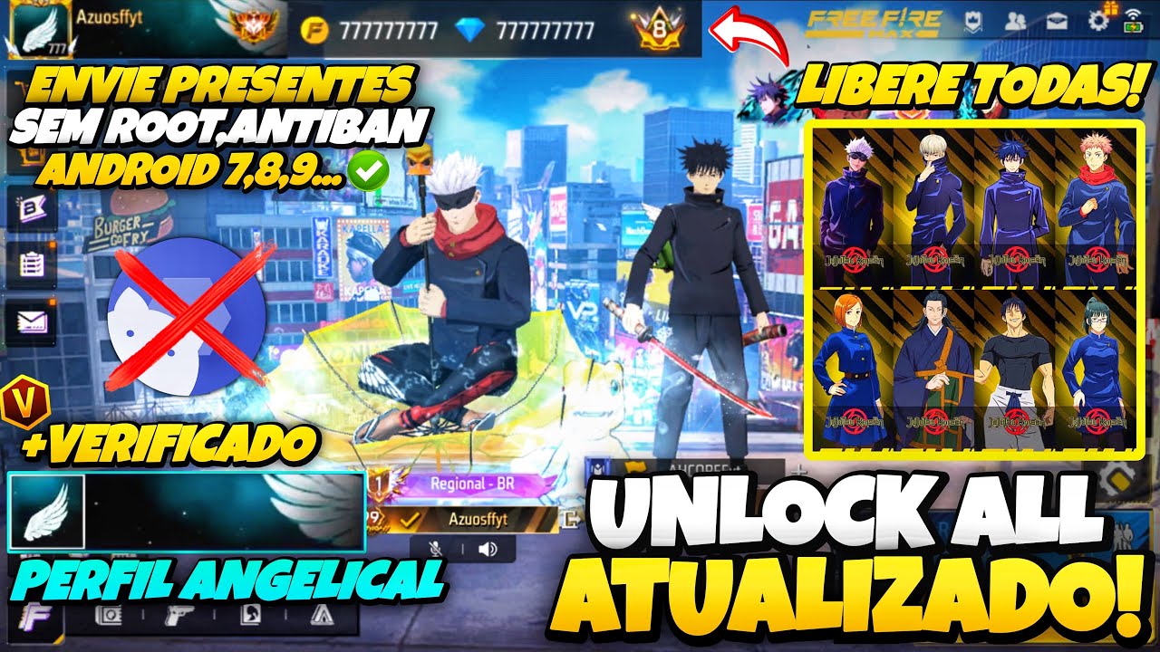 (ENVIANDO PRESENTES🎁) COMO COLOCAR UNLOCK ALL NO FREE FIRE, PEGANDO NA PARTIDA | LIBERE SKINS GRÁTIS