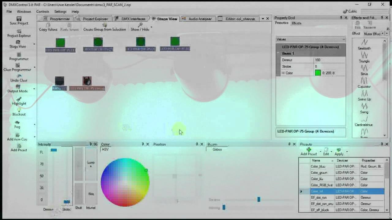 DMX Lichtsteuerung mit DMX Control 3 und Audio-Analyser.. Take 2