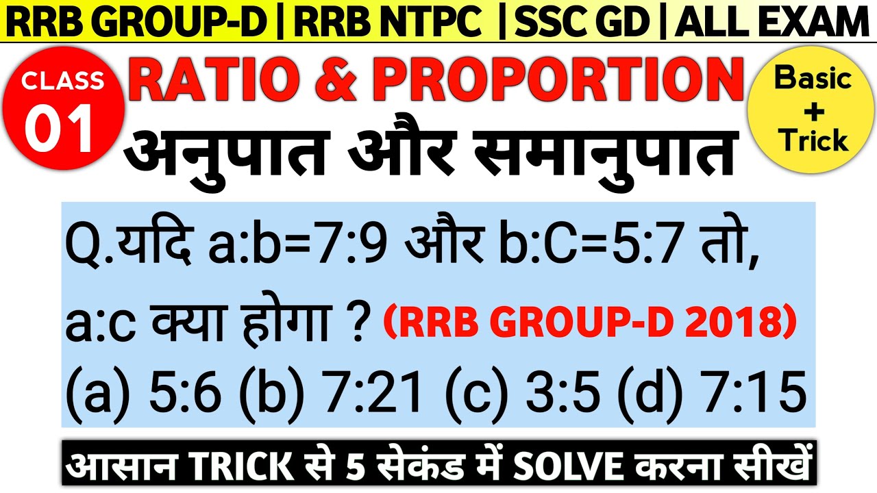 Ratio And Proportion | अनुपात और समानुपात | RRB NTPC Maths | Maths For NTPC | Railway Maths 