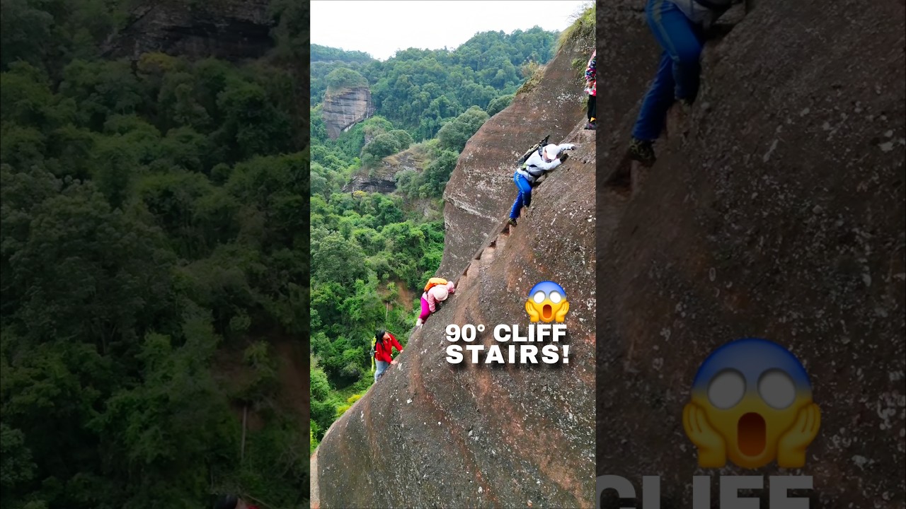China&rsquo;s 90&deg; Cliff Ladder 😱 World&rsquo;s Most Dangerous Heavenly Stair - Danxia Mountain