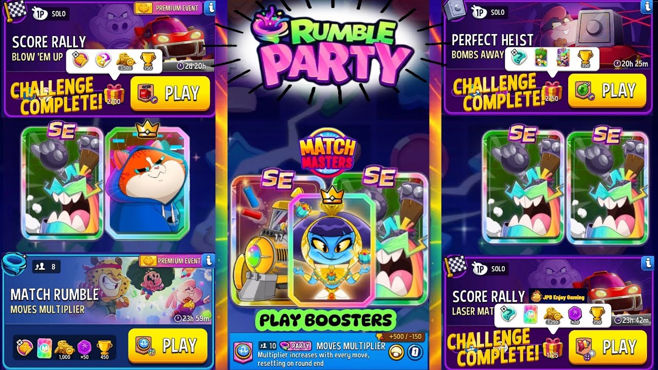 (3 Solo+1 Match Rumble+Party Today) Blow'Em Up+Rainbow 🌈/ Bombs Away/ Laser Matches 
