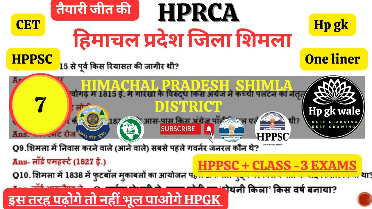 हिमाचल प्रदेश जिला शिमला/District -7/Hp gk district Shimla