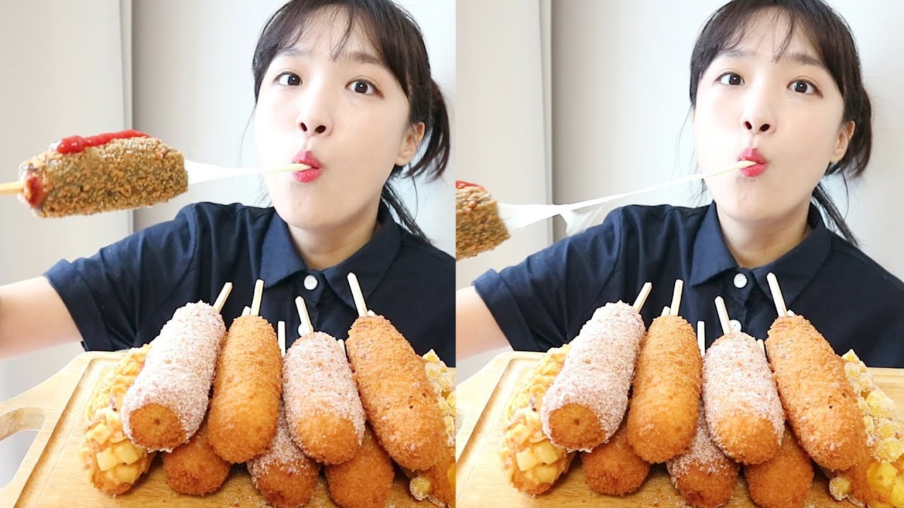 명랑핫도그 전메뉴 먹방 _ 초창기 영상처럼 말 없이 먹어보기💖100만 너도 기념 :D