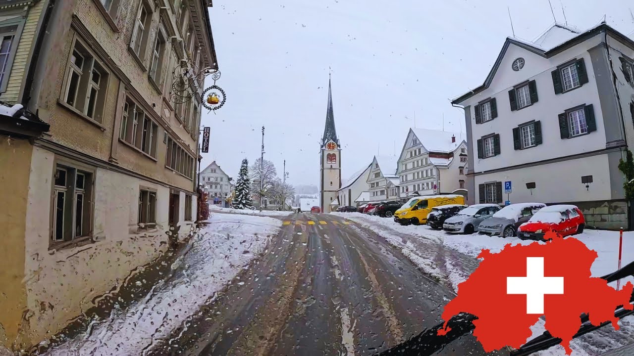 Scenic Drive SWITZERLAND: Appenzell to Widnau, Beautiful Snow And Rain