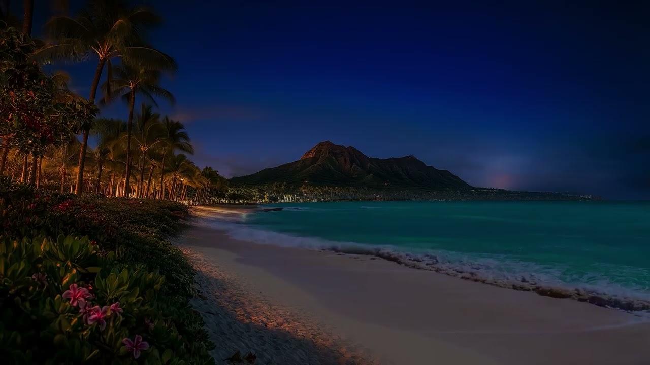 Midnight in Hawaii | Quiet Island Coast & Ocean Waves