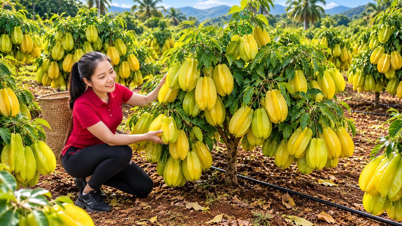 Harvesting Green Starfruit in Garden Go To Market Sell | Ella New Life