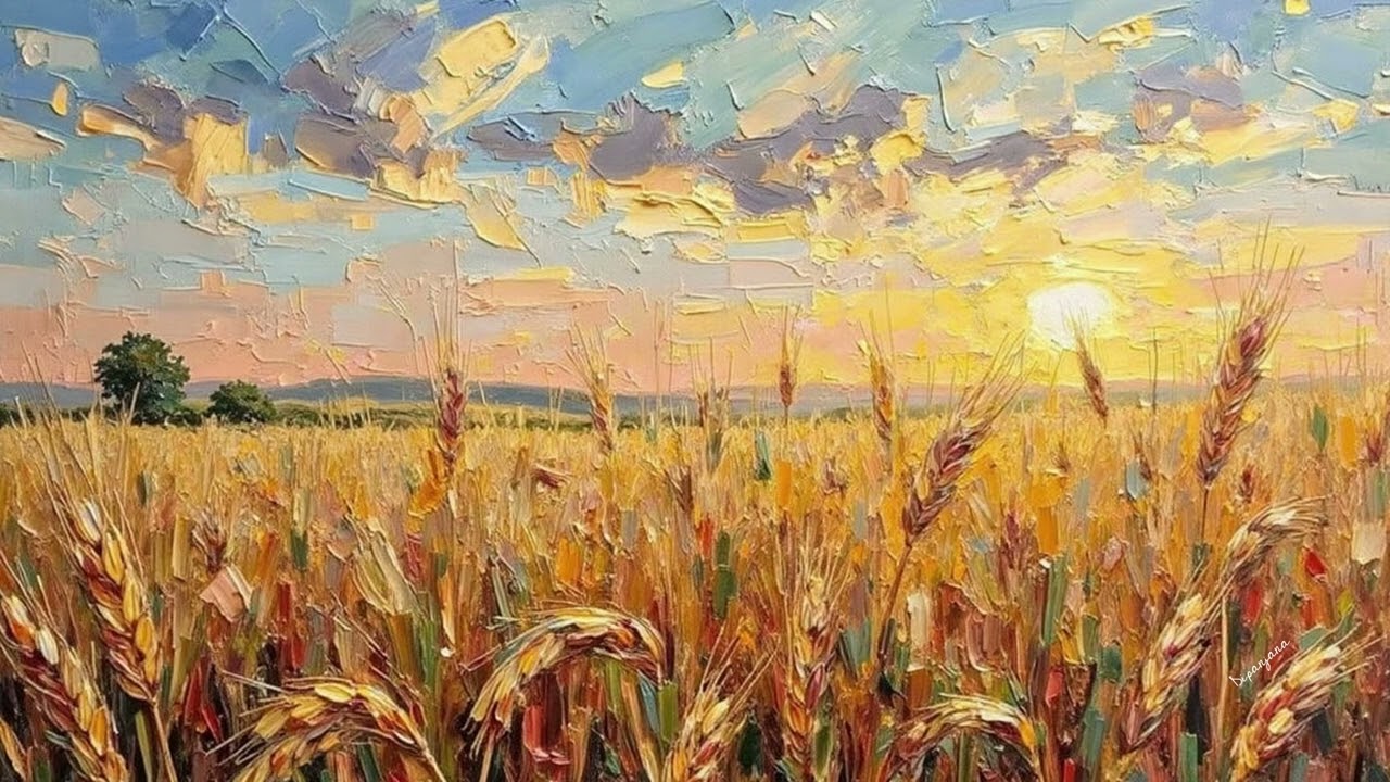 Elegant Golden Sun Landscape | Wheat Field Vintage 4K Art Collection | Frame Tv Art Gallery