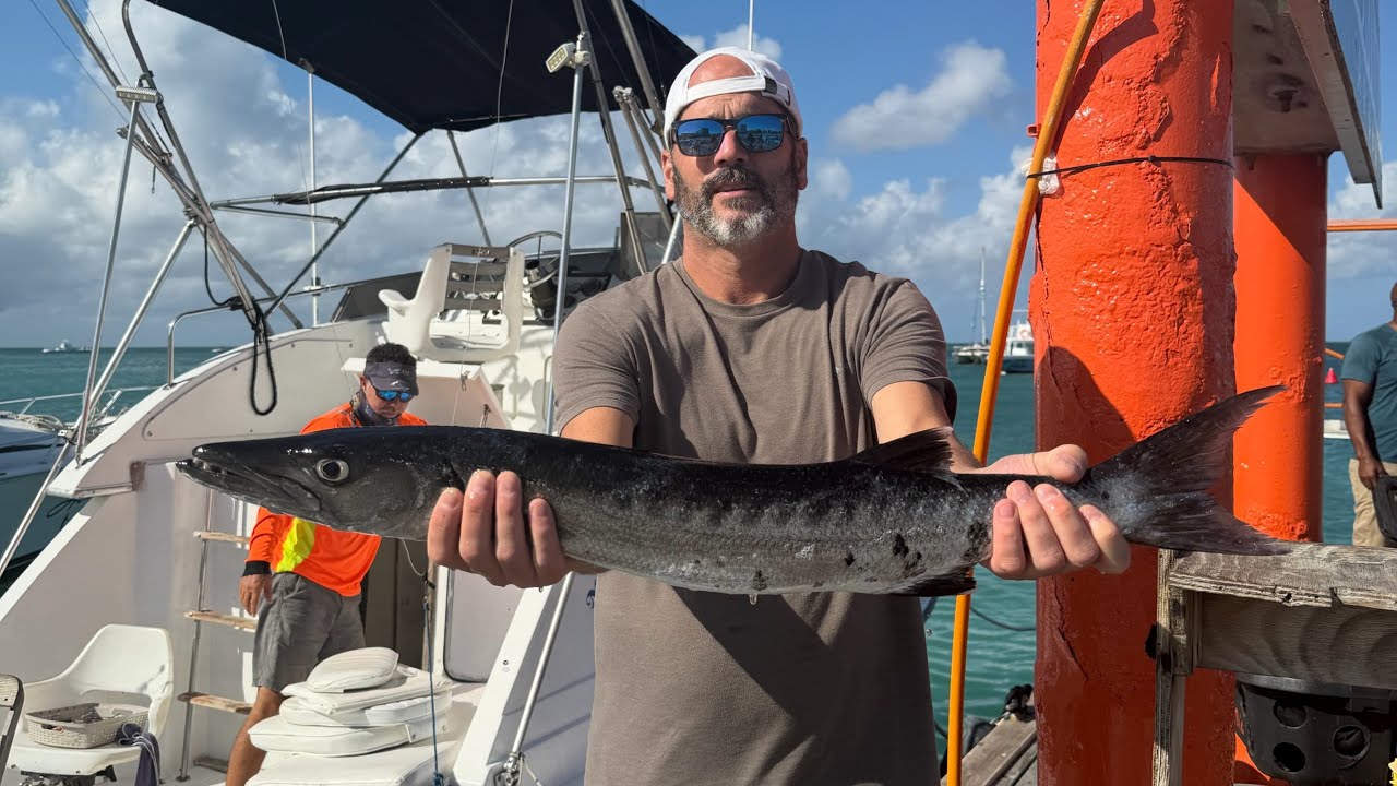 Deep Sea Fishing In Aruba :  Big Barracuda in rough waters
