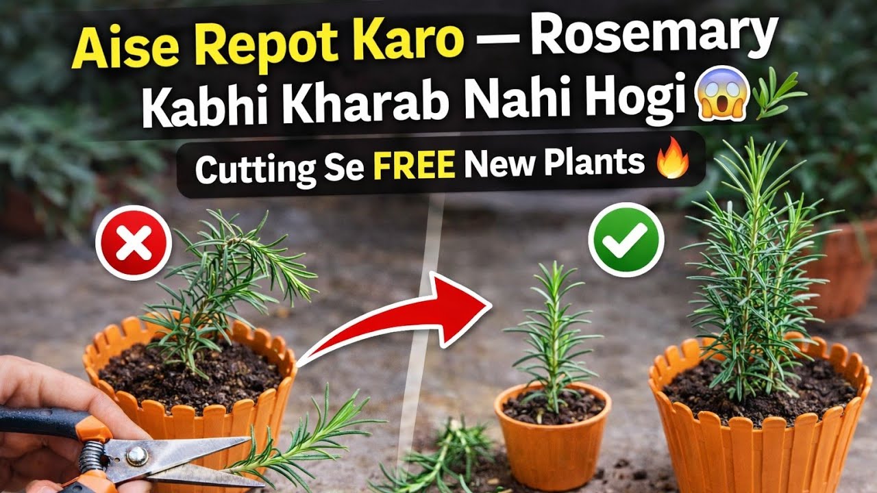 👉 Rosemary Repotting + Cutting Guide  | 1 Plant Se 5 Free Plants😱 Rosemary ko summer m kaise bchaye?