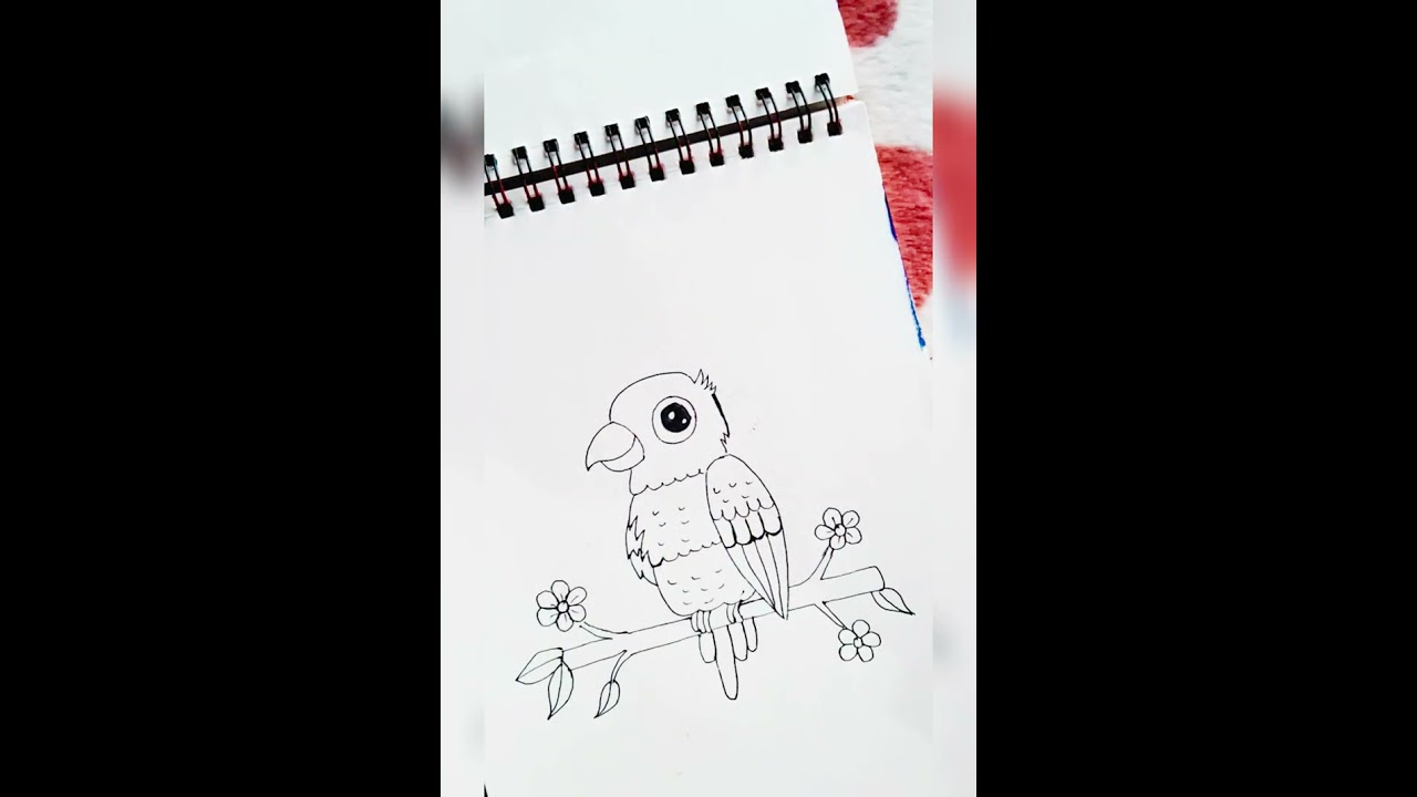 Drawing of a colorful Parrot🦜 with Flower| Drawing#6