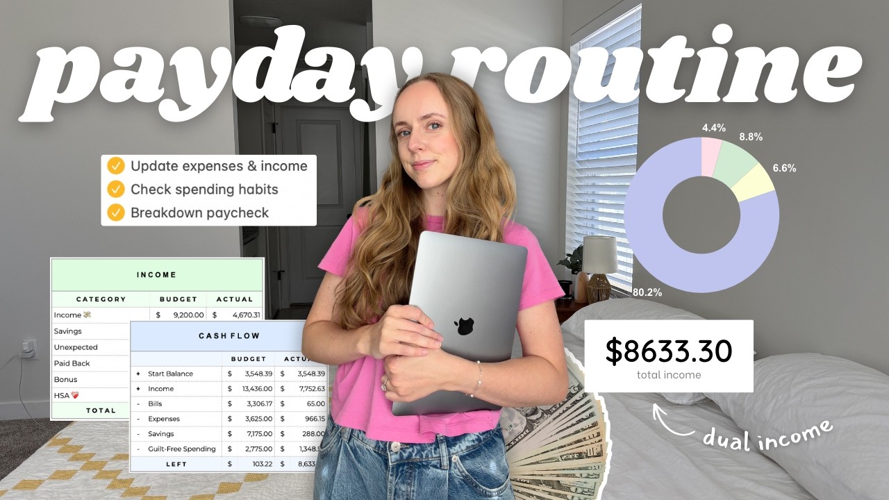 PAYDAY ROUTINE 👩🏼‍💻💸 bi-weekly paycheck budge | 80% savings, expenses, bills & spending breakdown