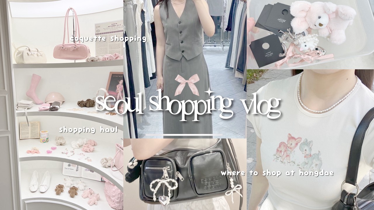 seoul SHOPPING VLOG 🧸 a day in hongdae, acubi nails, coquette fashion