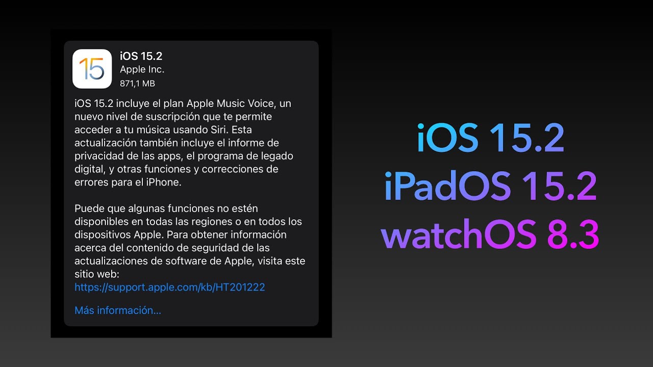 iOS 15.2 WatchOS 8.3 Actualizacion iPhone iPad Apple Watch