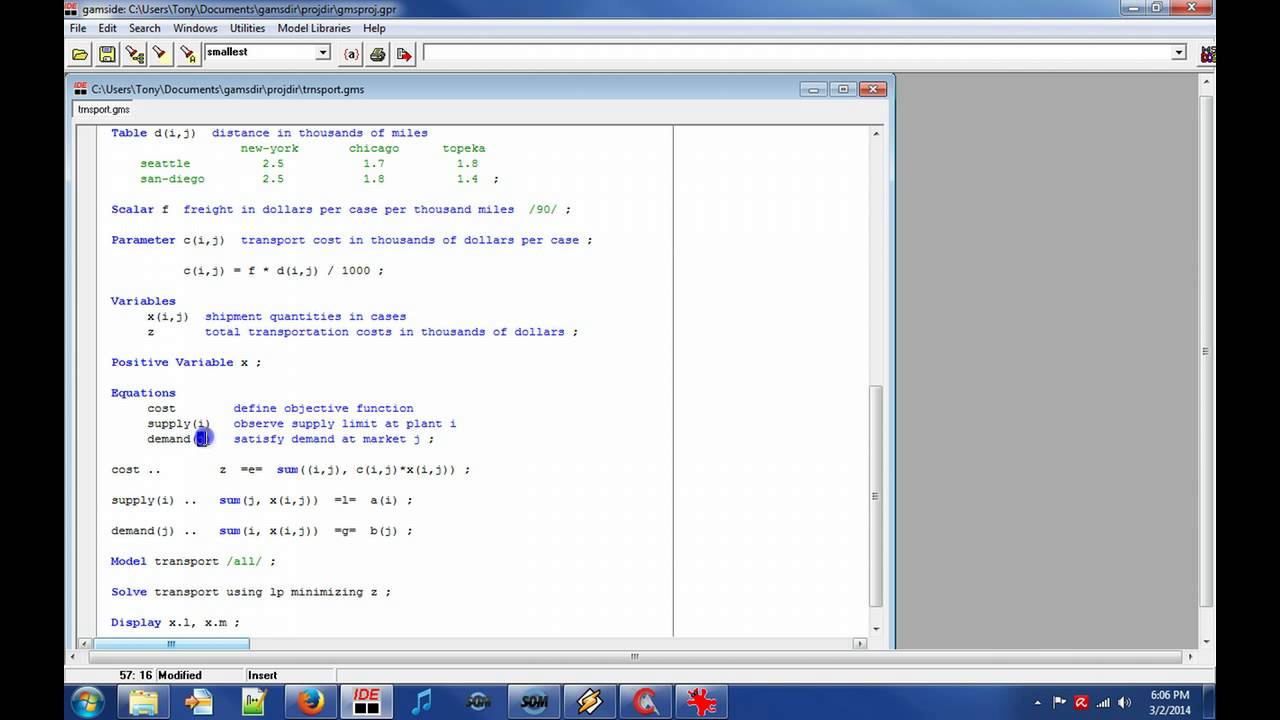 A Brief Introduction to Modeling in GAMS