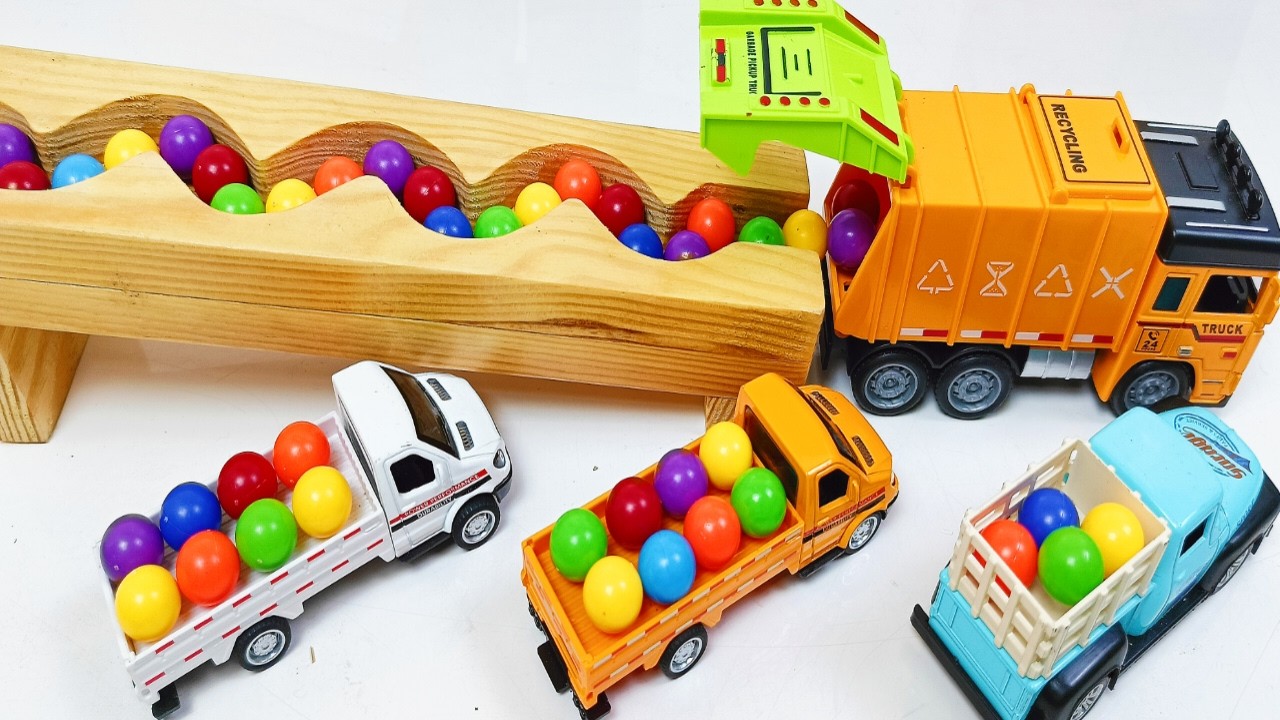 Marble Run ASMR Race ☆ HABA Slope & Dump Truck Excavator Ambulance Forklift Garbage Truck Tractors