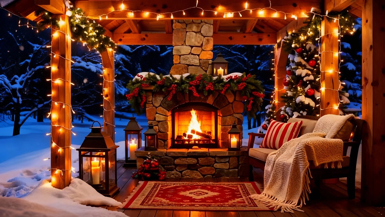 Christmas Quiet Room Ambience 🎄 Fireplace Crackles 🔥 Winter Snowfall Window ❄️