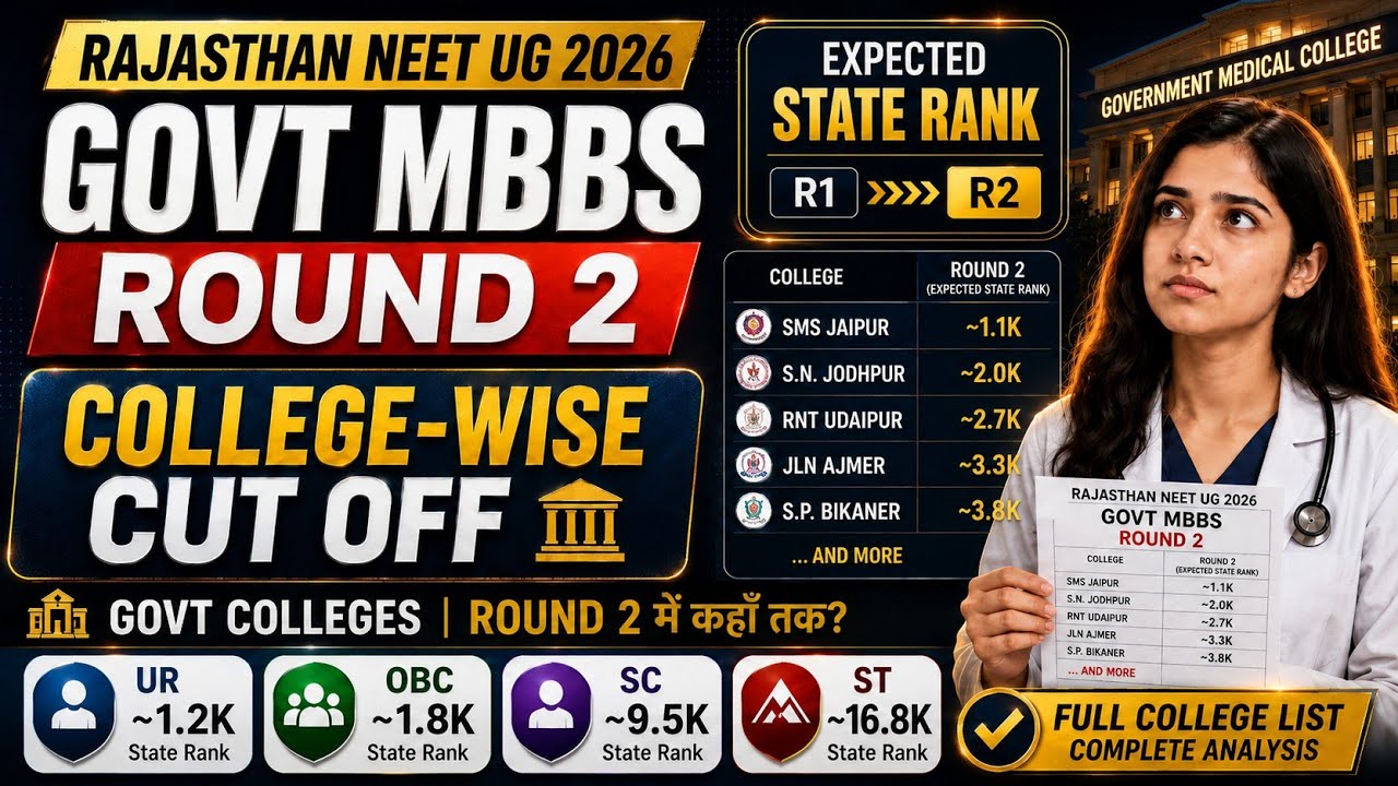 Rajasthan NEET UG 2026 Round 2 Expected Cutoff 🔥 Govt MBBS College Wise State Rank | Rajasthan