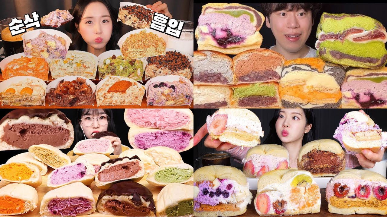 ASMR Cream-Filled Bread Mukbang 🥯🍓 | Colorful Korean Buns Explosion (No Talking)
