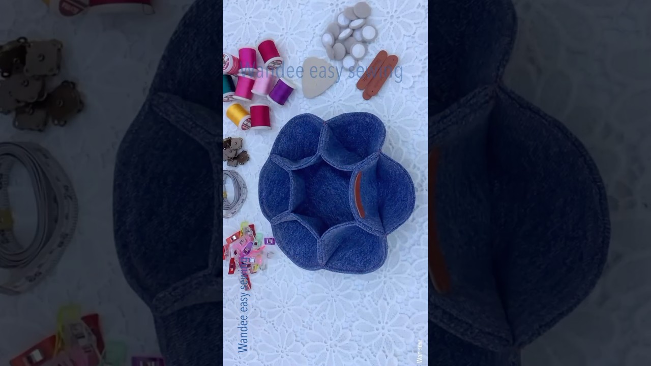 How to sew denim small tray tutorial #wandeeeasysewing #denimtray #fabrictray #upcyclingjeans