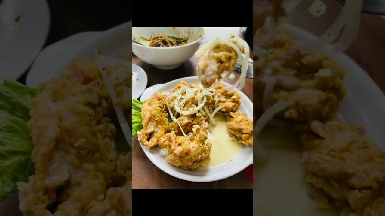 Gà rán phủ sốt kem hành tây  #koreanfood #friedchicken