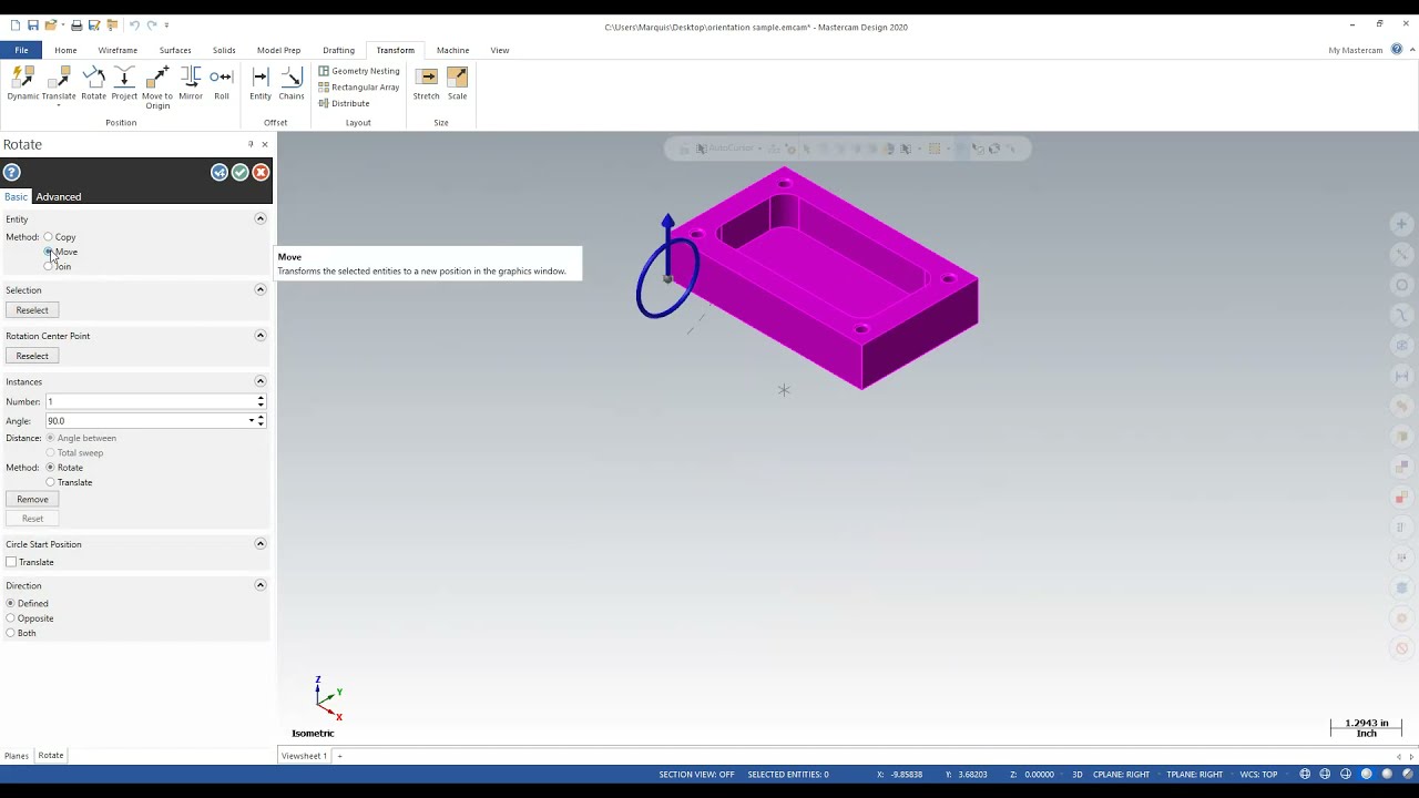How to orient a 3D model in Mastercam