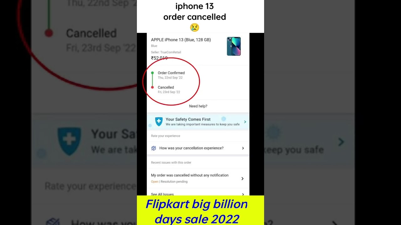 iPhone 13 order cancelled by flipkart in big billion days 2022 | flipkart scam 😔❌
