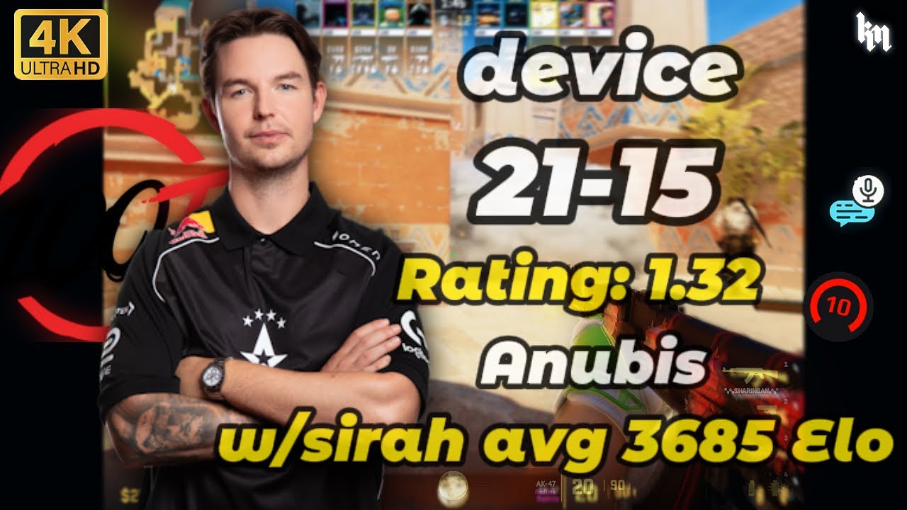 device (21-15) w/sirah avg 3685 Elo (Anubis) | Jan 29, 2026 #cs2 #astralis #device #100t
