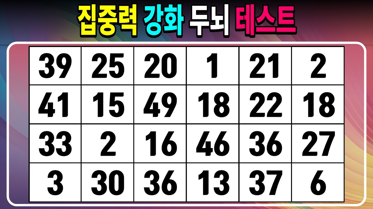 집중력 강화 두뇌 테스트 【같은숫자찾기/치매예방퀴즈/치매테스트/숫자퀴즈/숫자찾기/숫자3쌍】