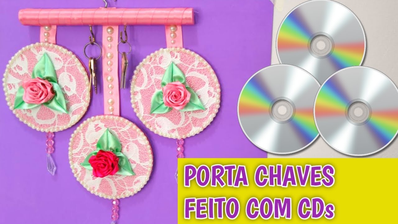 Artesanato com CDs   -   Como Fazer Porta Chaves Decorativo Feito com CD   -   Faça Você Mesmo