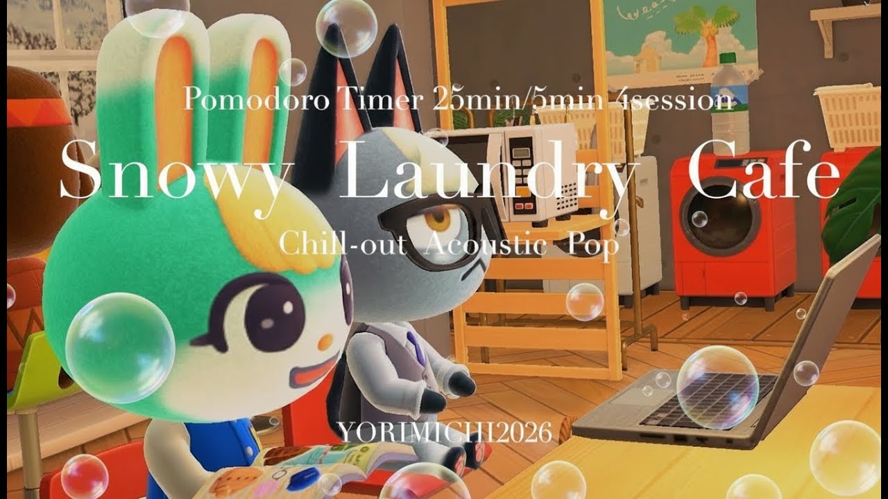 【超集中タイマー25/5】🧺Snowy Laundry Cafe｜ランドリーカフェ☕｜Relaxing Lo-fi Mix｜勉強・作業用・睡眠導入・リラックス