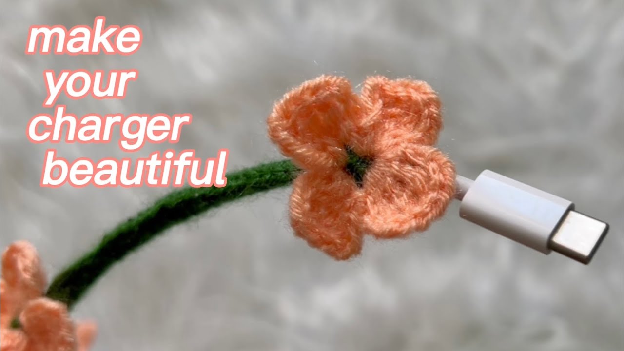 Crochet Flower Charger Cord Cover Tutorial USB charger cover iPhone charger easy knitting tutorial