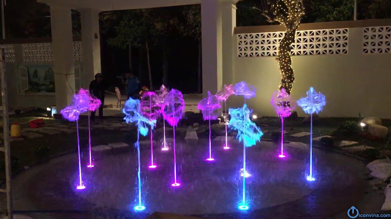 Dry-fountain using DMX pump and LEDs technology
