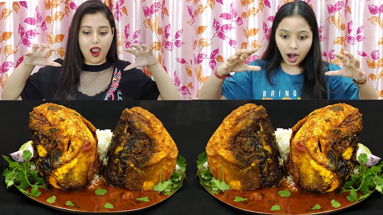 Rice And Fish Head Curry Eating Challenge | Huge Fish Head Eating Challenge