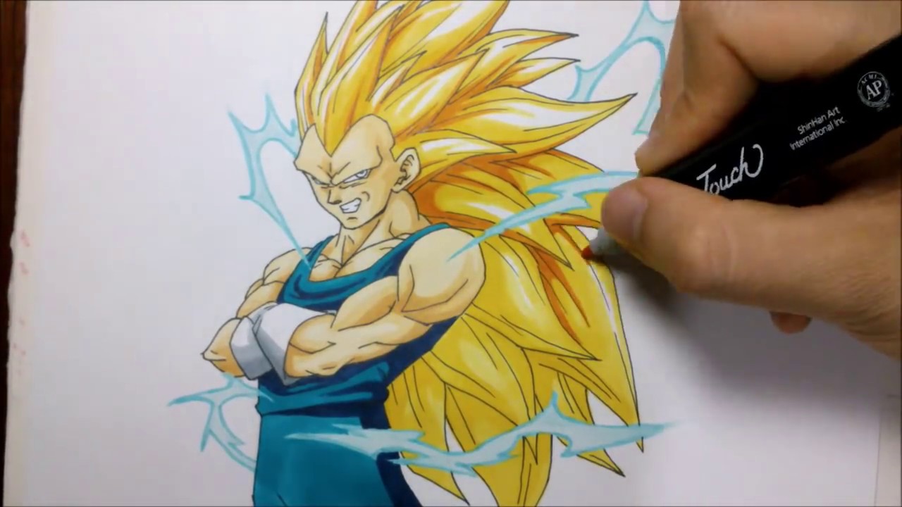 Como dibujar a VEGETA SSsj 3.  How to draw SUPER SAIYAN 3 VEGETA Dragon Ball DibuAme Un