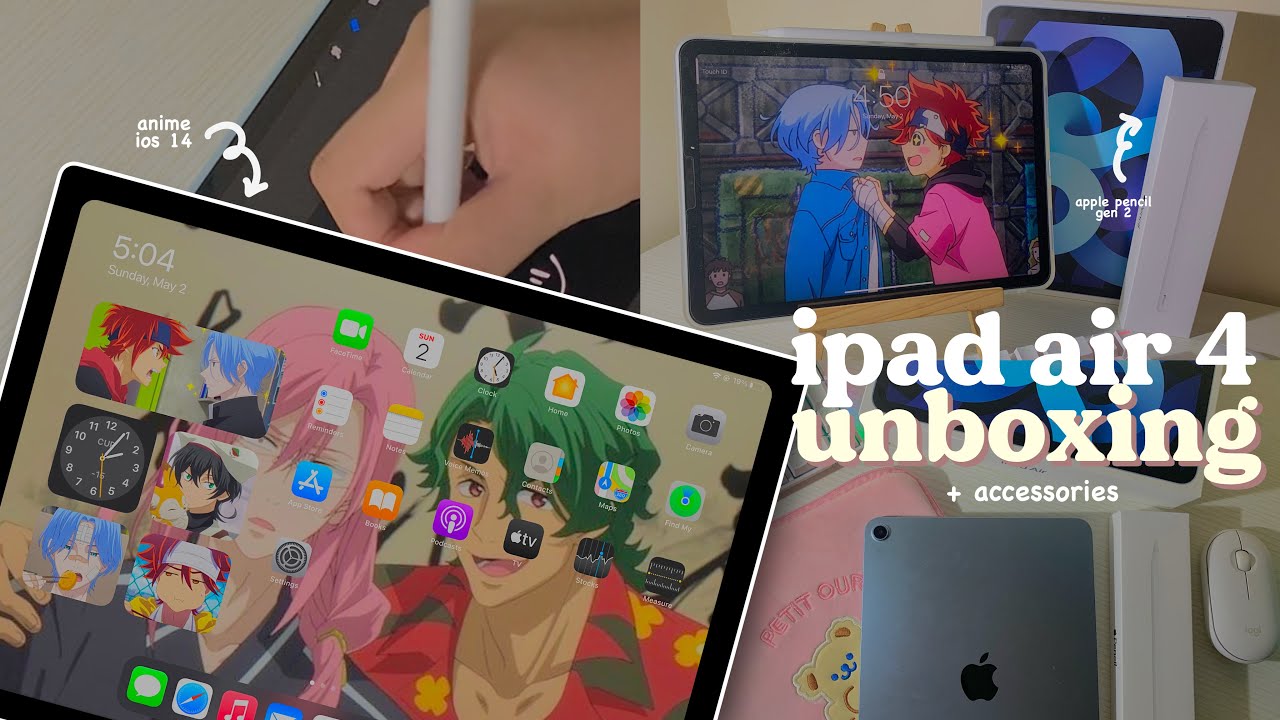 🌥 unboxing ipad air 4 & apple pencil + accessories (anime ios 14)