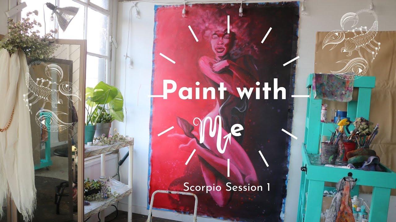 PAINT WITH ME: Scorpio painting Session 1 & Priming HUGE canvas/ In the Art Studio with A.O.