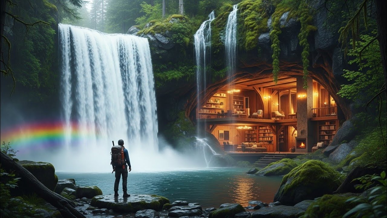 Secret Underground Base Hidden Behind a Waterfall Cave (Complete Silent Build)